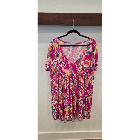 Blakeley Tops - Blakeley Womens Floral Pleated Short-Sleeve Tunic Top 1X Vibrant Multicolor